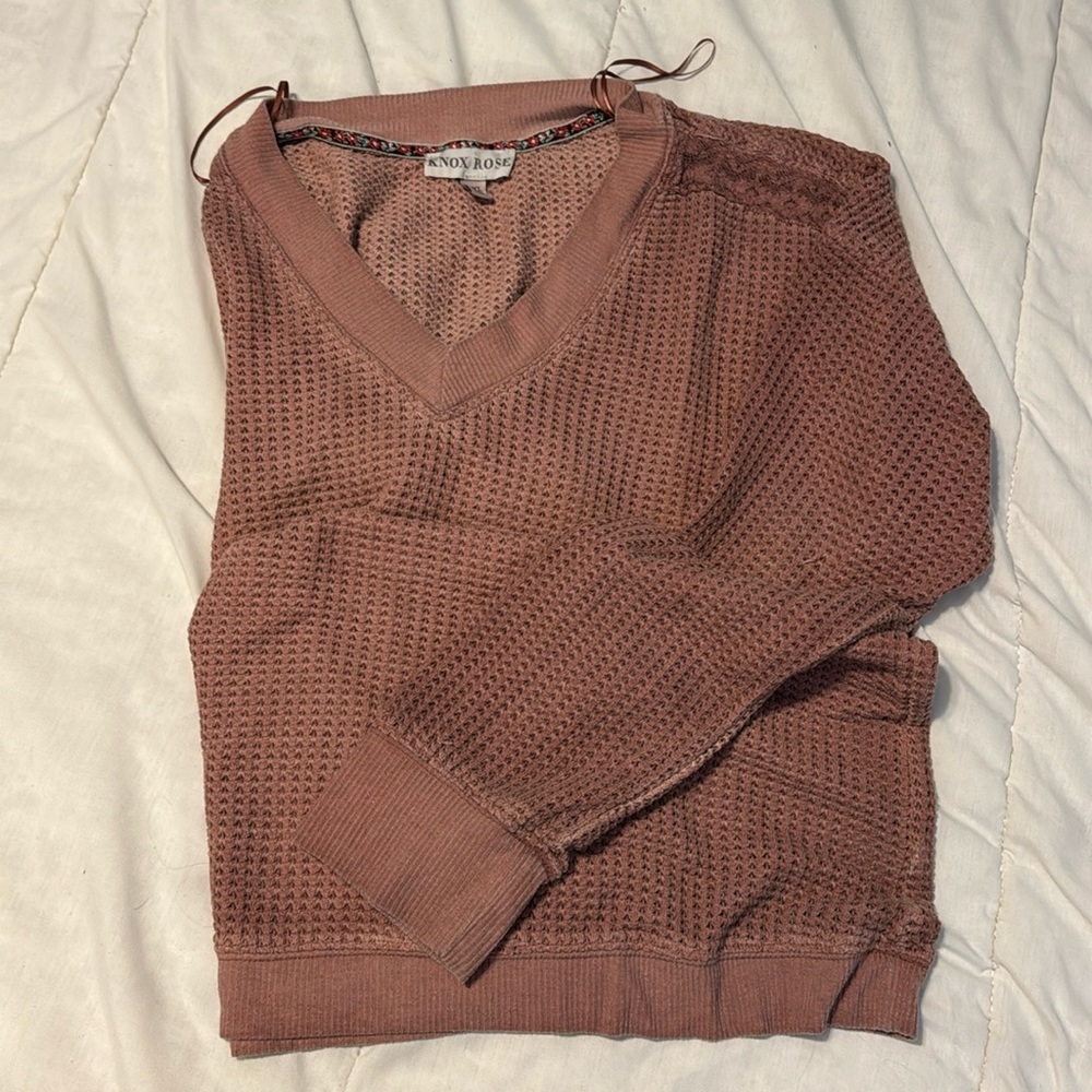 Knox Rose xxl waffle print sweater with lace shoulder